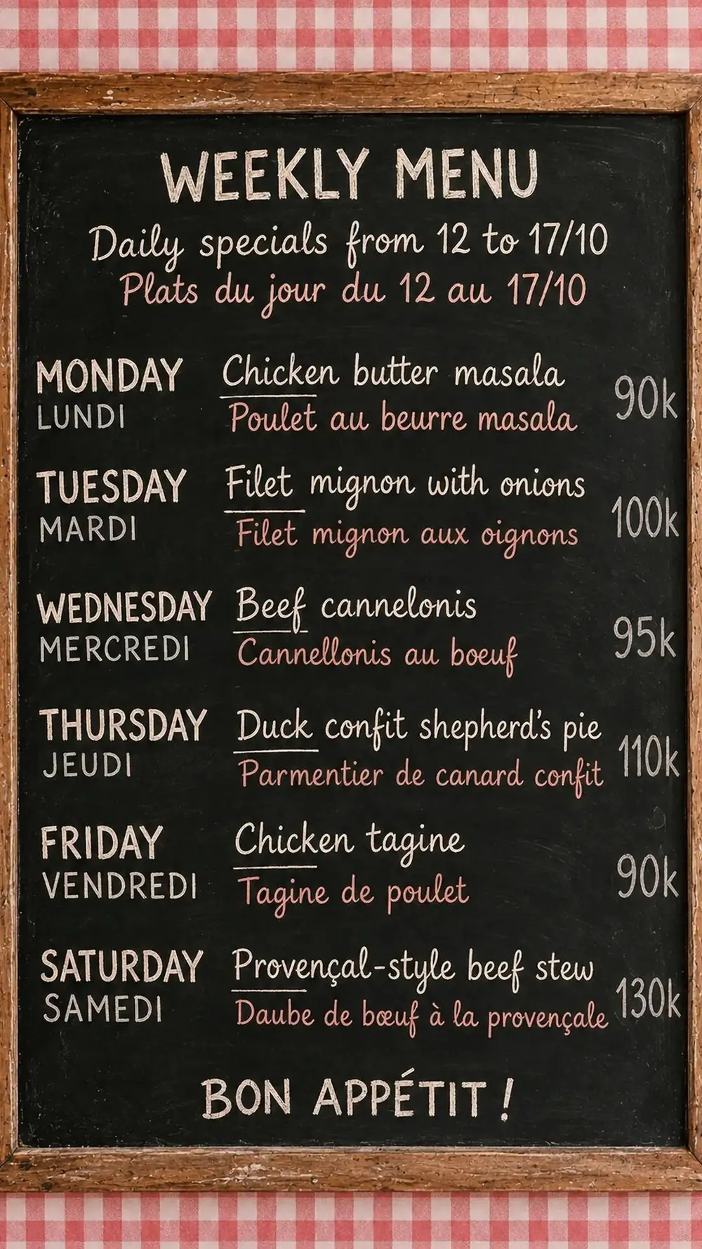 Weekly Lunch Set Menu