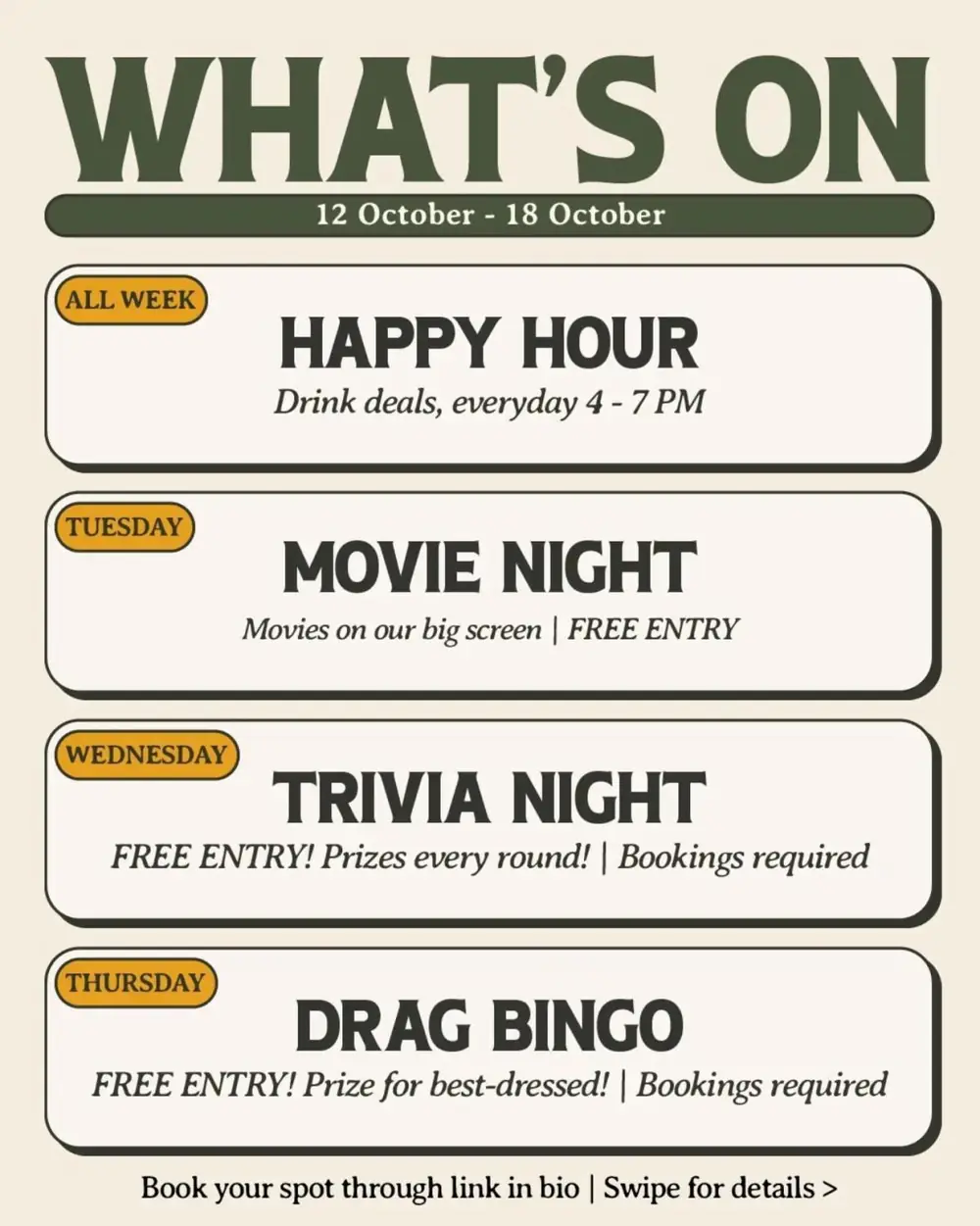 Movie Night, Trivia Night & Drag Bingo